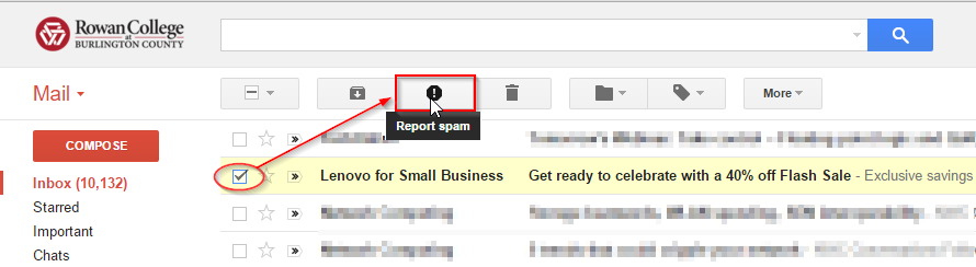 Gmail Spam Option Screenshot